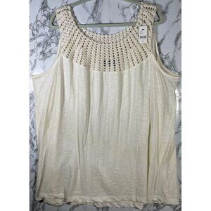 Lane Bryant Plus Size 26/28 White Crochet Yoke Sleeveless Top